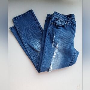 Soundgirl Women's Distressed Blue Denim Capris - Mid-Rise Cropped Jeans Size 7